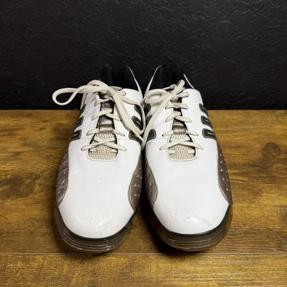 Adidas Powerband Chassis‎ 737853 White Bronze Leather Golf Shoes Mens 9